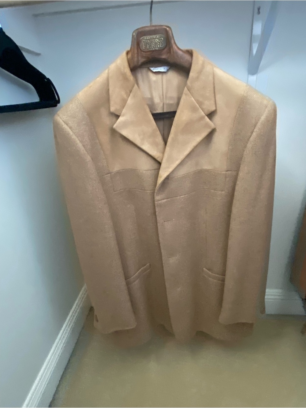 Versace Satin-Blend Blazer in Camel Beige